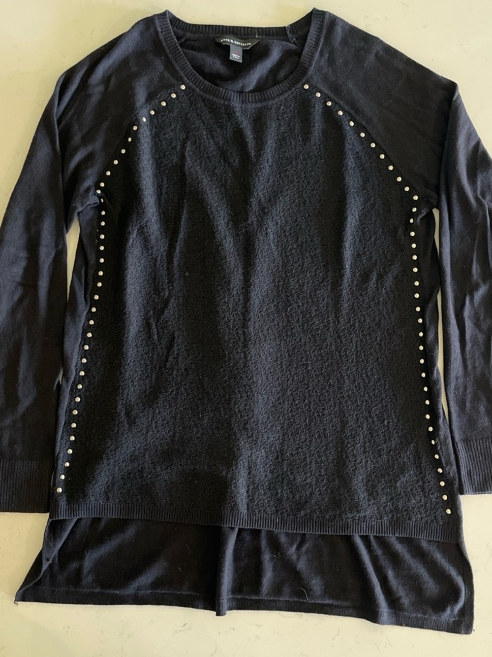 Rock & Republic Black Long Sleeve Stud-Trim Sweater